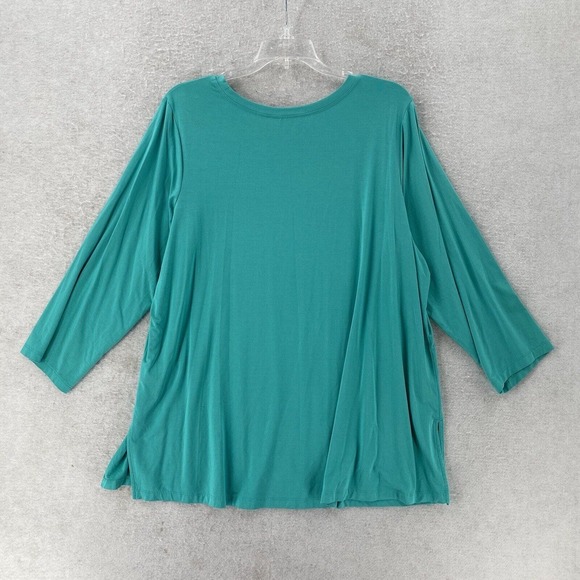 Susan Graver Tunic Top Women 1X Green Weekend Essentials Stretchy 3/4 Sleeve - Picture 2 of 9